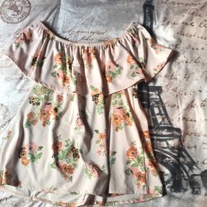 Light pink floral off the shoulder shirt